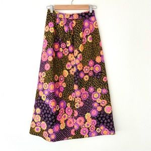 Alex Colman California Vintage Groovy Neon Quilted Long Floral Skirt